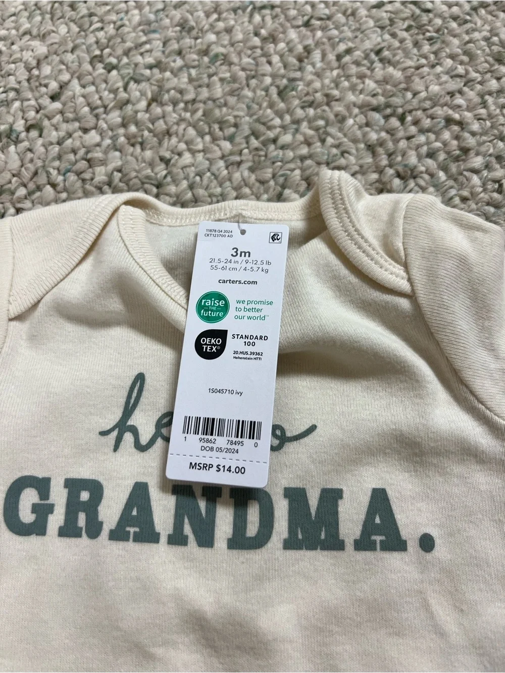 Carter's Cream 'Hello Grandma' Baby One-Piece